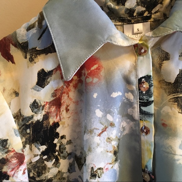 Oil painting: Elegant collared long tunic button shirt - Picture 3 of 3